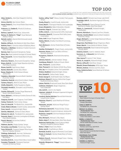 Super Lawyers Florida 2017 Top 100 List Excerpt